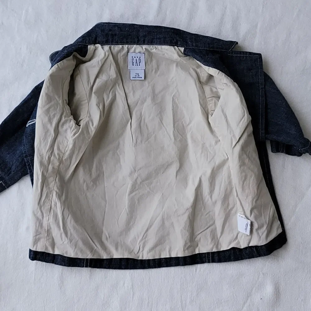 GAP Baby Toddler Denim Lined Nautical Button Pea Coat Size 12-18 Months Large